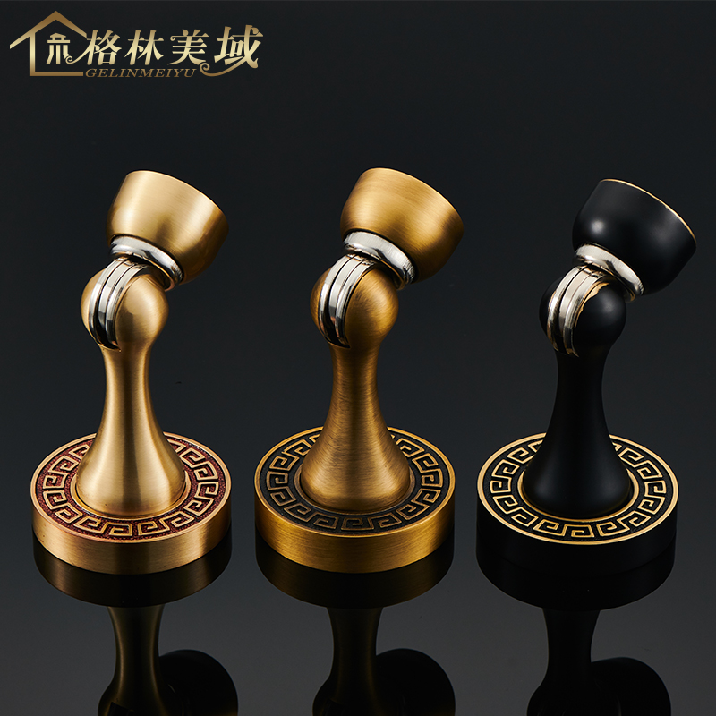 格林美域 新中式门吸欧式黄铜回纹地吸 门碰地装墙装门档门阻