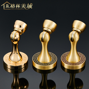 格林美域 新中式门吸欧式黄铜回纹地吸 门碰地装墙装门挡门阻