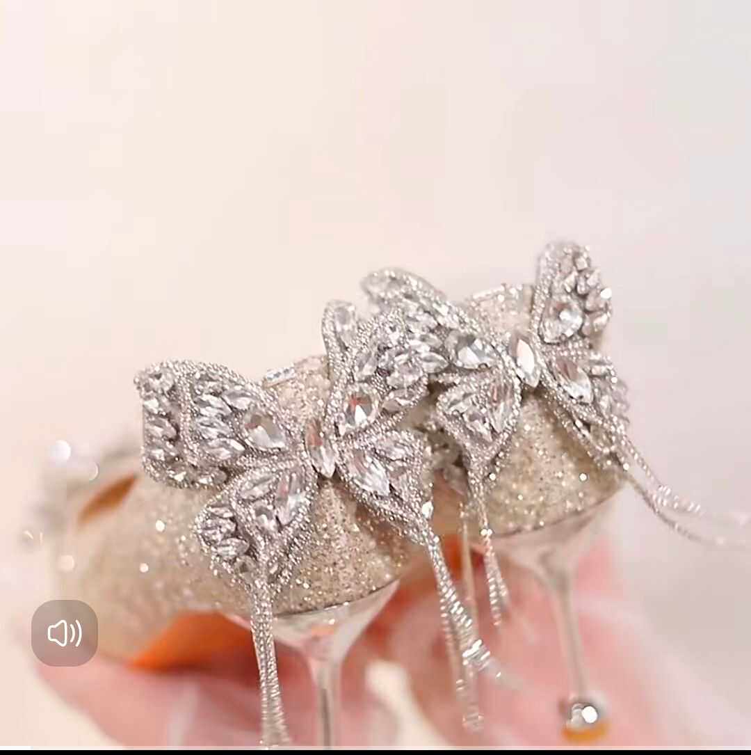 SILVER ENGAGEMENT BEAUTIFUL WEDDING SHOES 2024 NEW AUTUMN WINTER CRYSTAL MASTER WEDDING DRESS WEDDING BRIDAL SHOES HIGH HEELS STILETTO HEELS