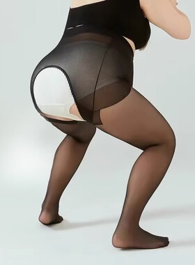 丝袜开档大码女200斤防勾丝不掉档胖mm黑色连裤袜夏超薄款加长0D