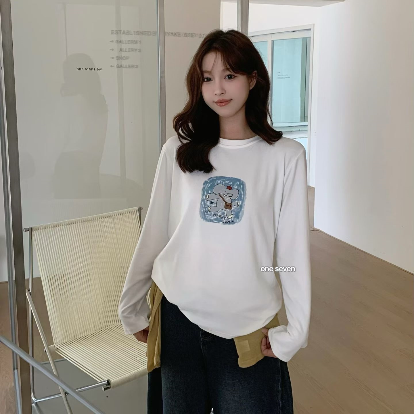 oneseven卡通印花长袖t恤打底衫