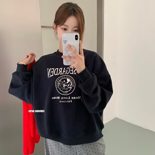 oneseven2025秋冬新款韩版中长款宽松显瘦加绒加厚卡通印花卫衣女