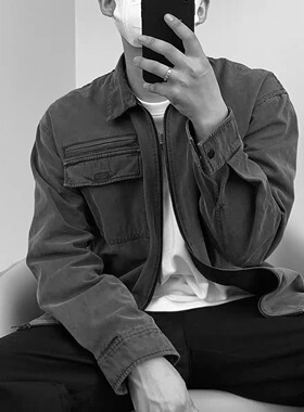 YKK拉链 极简风成衣水洗做旧工装夹克外套9004