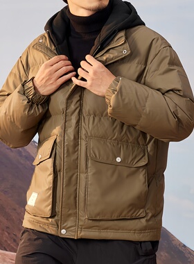 假俩件连帽男士羽绒服外套