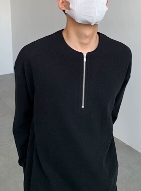 高品质YKK拉链365g半拉链华夫格长袖T内搭纯色春秋打底244