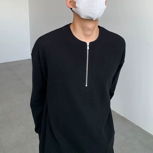 高品质YKK拉链365g半拉链华夫格长袖 T内搭纯色春秋打底244