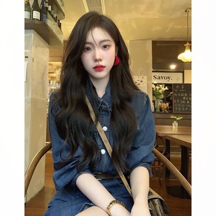 感茶歇裙子初恋女装 法式 独特设计牛仔连衣裙 新款 2024春装