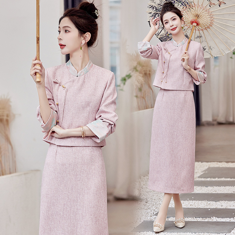 今年流行特惠2025秋季上新气质时尚小香新中式风印花立领盘扣修身