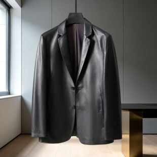今年流行春秋季新款海宁真皮皮衣西装外套男士西服商务休闲