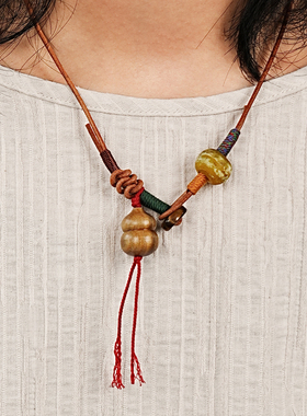 贰狸 原创设计天然葫芦项链脖挂绳手工编织配饰挂绳民族风毛衣链