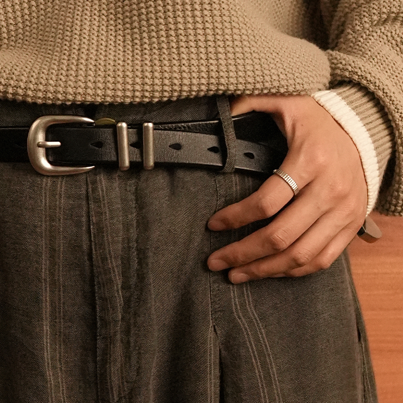 贰狸真皮cleanfit风格头层牛皮复古细皮带女百搭设计感男士细腰带