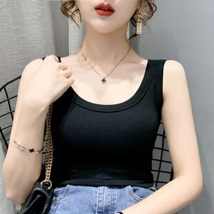 打底衫 螺纹棉背心女外穿春季 遮副乳吊带内搭弹力无袖 修身 上衣 新款