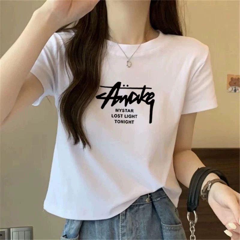 纯棉短袖T恤女短款百搭上衣全棉