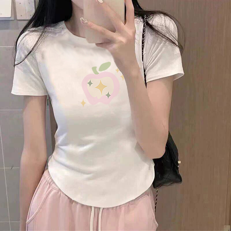 螺纹棉短袖T恤女修身辣妹短款ins