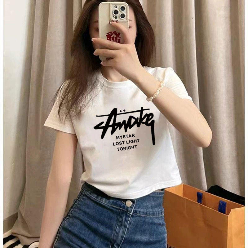 100%纯棉短袖t恤女白色夏季新款时尚辣妹短款修身露肚脐上衣全棉