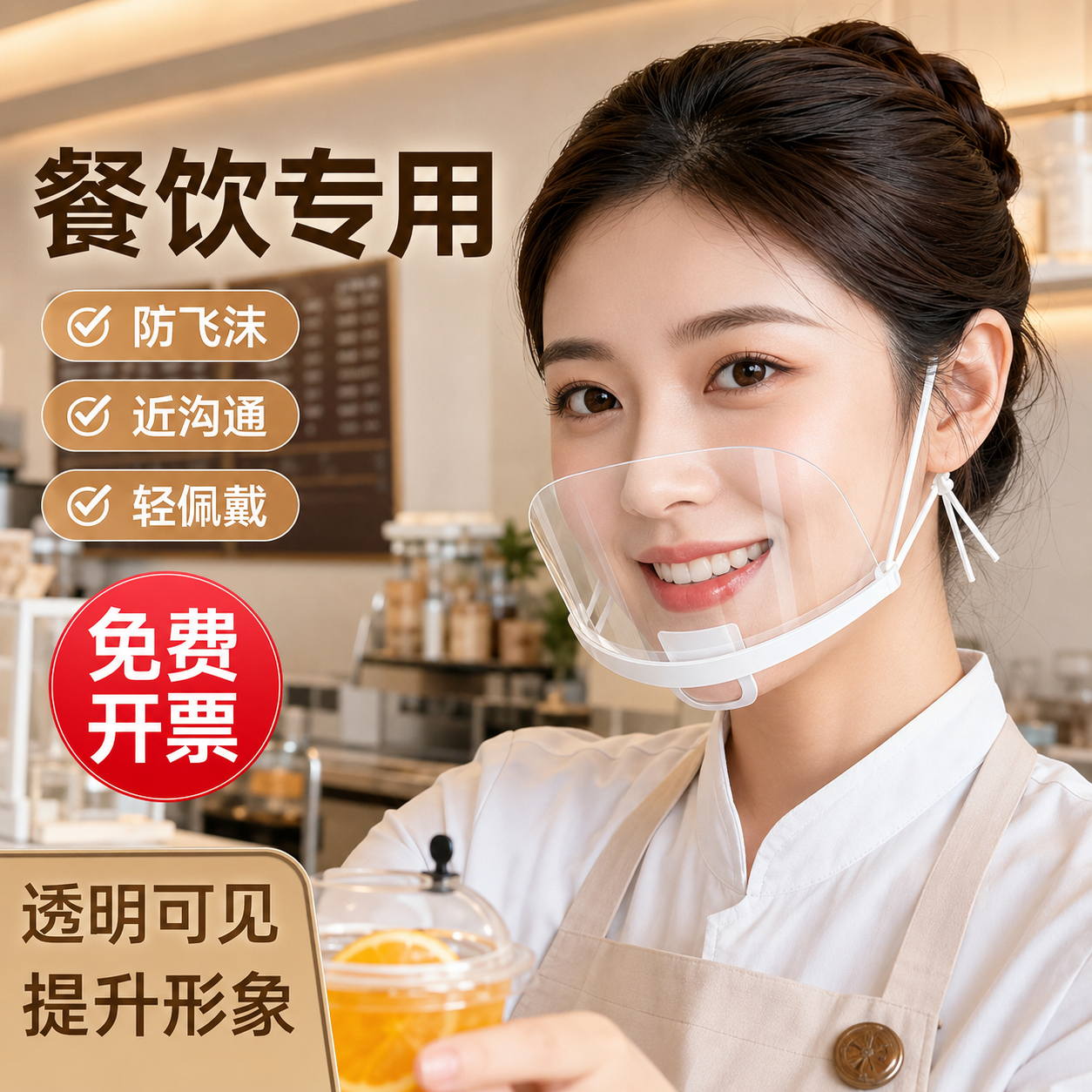 300只透明口罩餐饮专用防