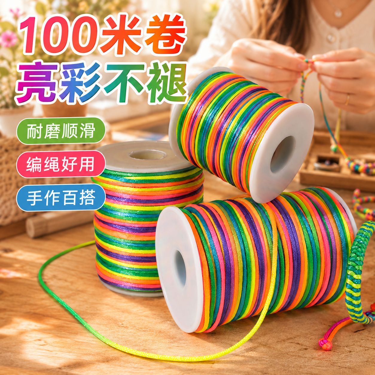 彩色手绳线手工编绳diy翻花绳5号线儿童七彩线脏脏辫端午节五彩绳