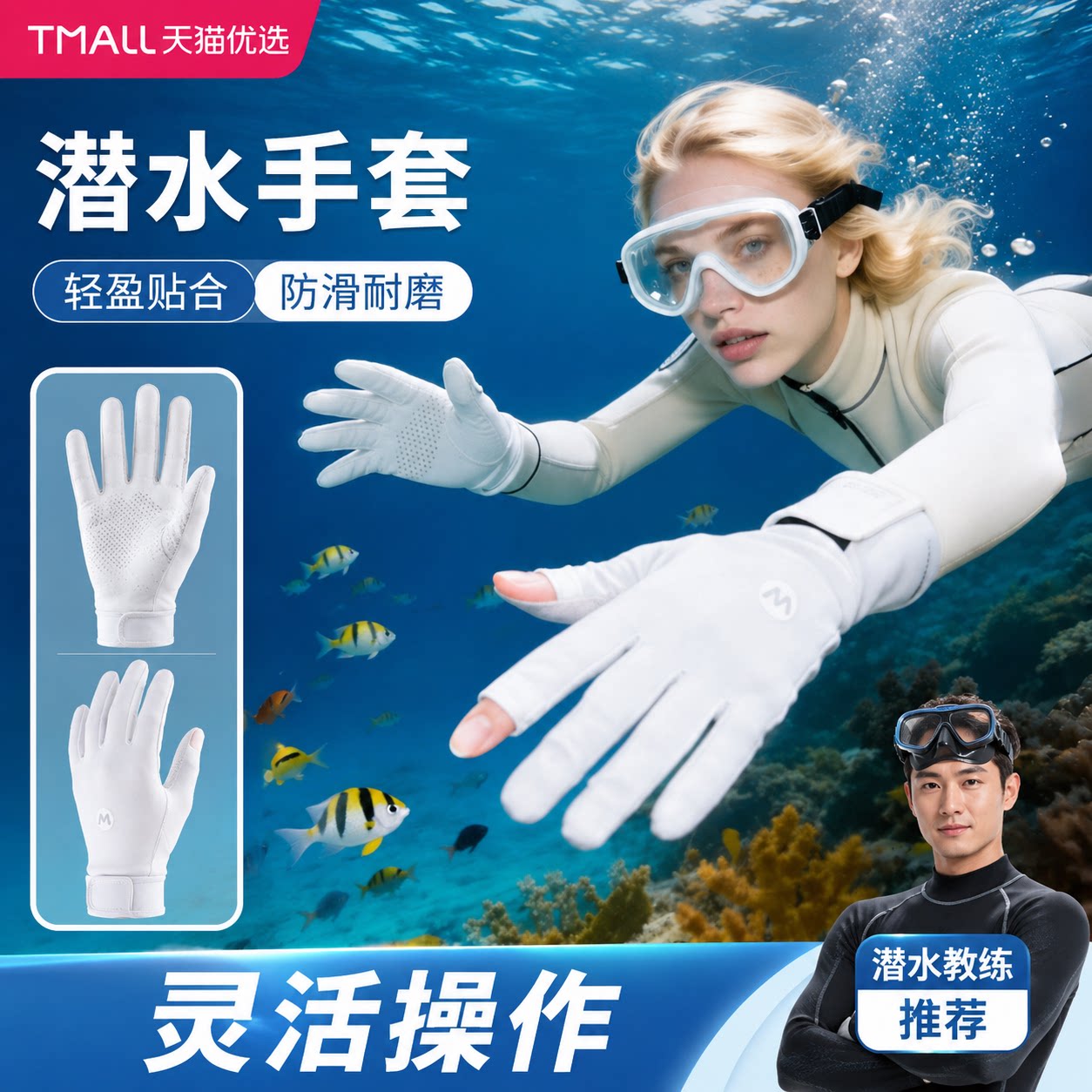 潜水手套防晒专用女长款