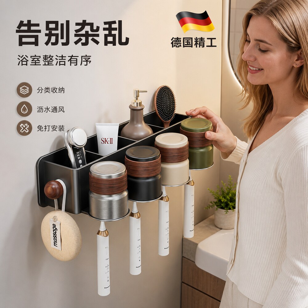 中牙刷置物架壁挂式免打