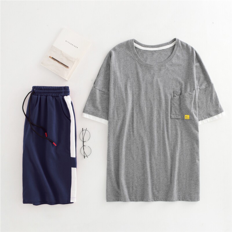 MOJIAO CAN BE WORN OUTSIDE MENS PAJAMAS SHORT-SLEEVED COTTON SUMMER THIN KOREAN VERSION OF LOOSE T-SHIRT TOPS LOUNGEWEAR