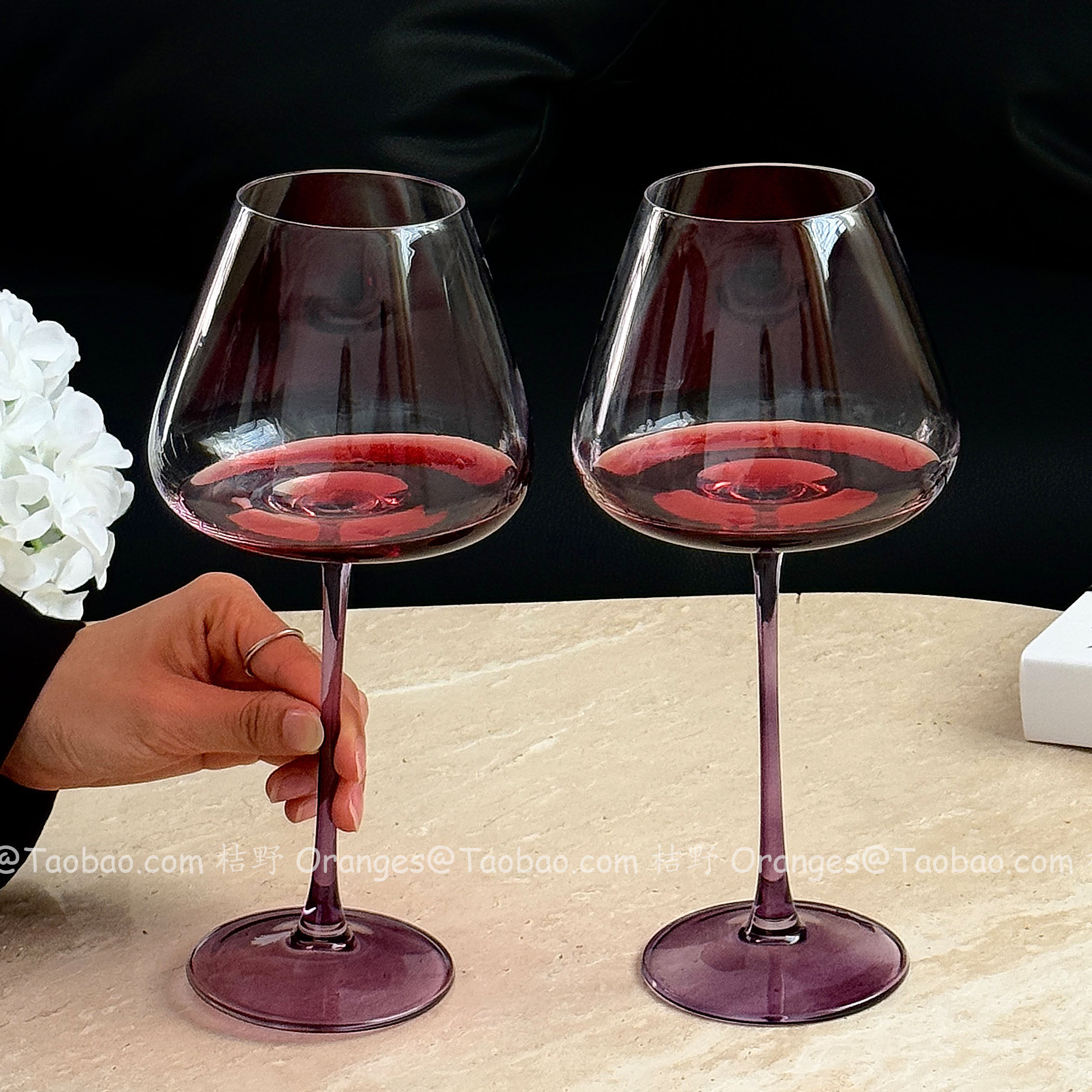 高级感紫杆高脚杯子轻奢高档勃艮第红酒杯葡萄酒杯氛围感鸡尾酒杯