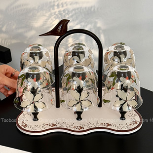 复古鹊跃枝头套装杯具家用待客茶杯水杯高级感果汁杯乔迁新居礼物