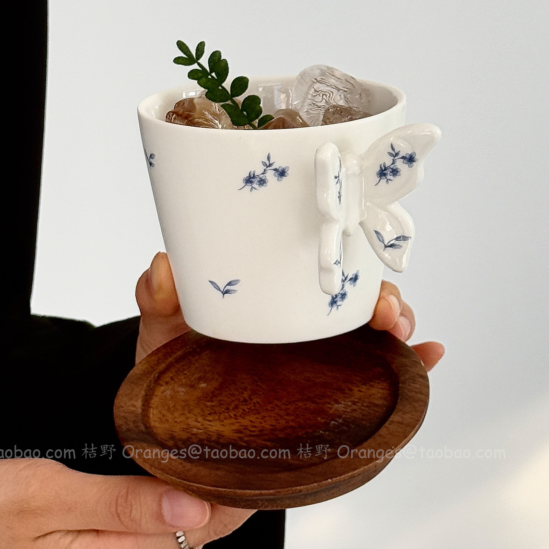 Oranges手作陶瓷蝴蝶手握拿铁杯