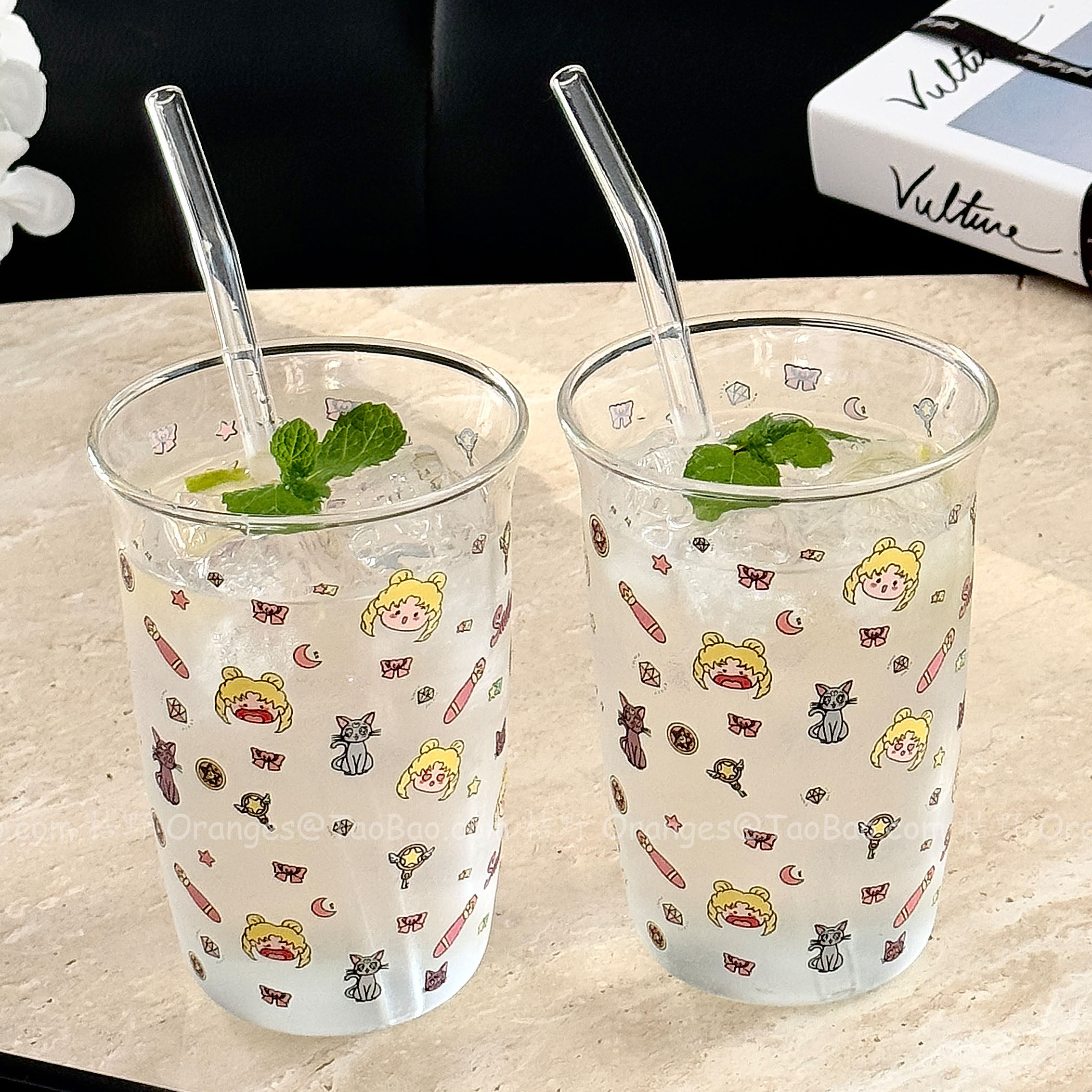 卡通美少女翻口耐热玻璃杯礼物