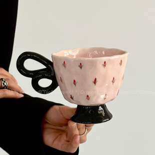 Oranges限定复古手作蝴蝶把小碎花马克杯咖啡杯陶瓷水杯小众礼物