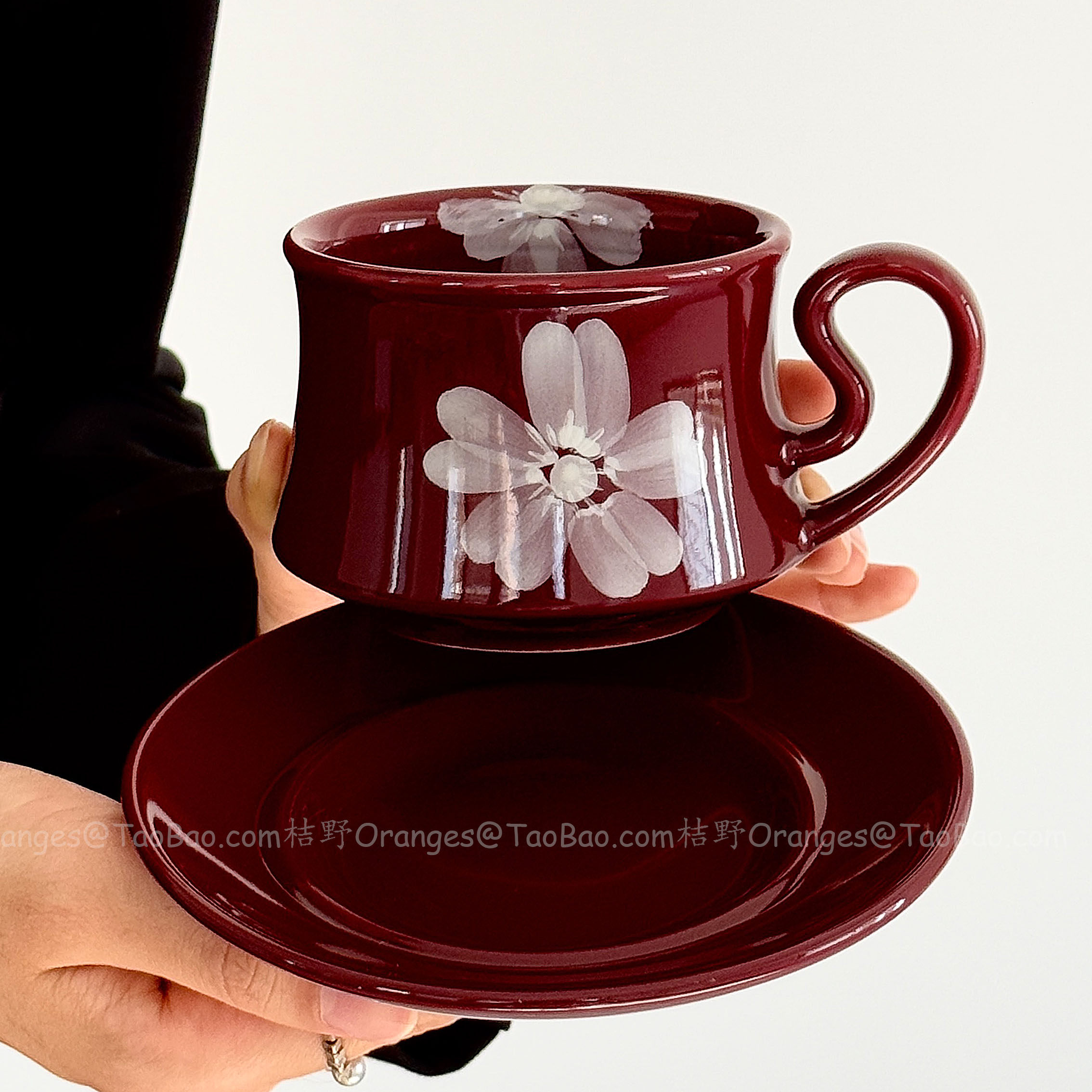 中古风手绘雾花咖啡杯碟下午茶杯