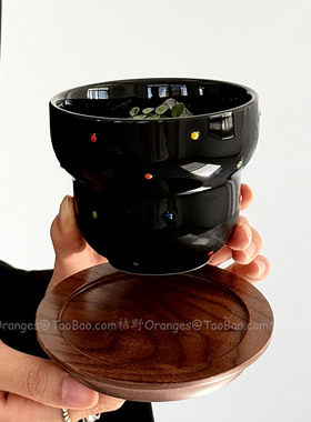 Oranges复古黑浮雕糖豆陶瓷手握杯拉花拿铁杯咖啡杯水杯小众礼物