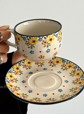 Oranges复古釉下彩黄秋蕊咖啡杯碟拉花拿铁杯下午茶水杯小众礼物