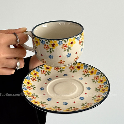 Oranges复古釉下彩黄秋蕊咖啡杯