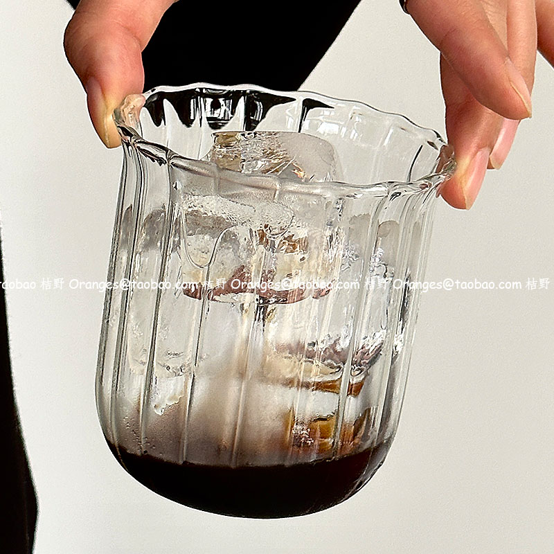 复古竖纹反口玻璃杯子耐热水杯