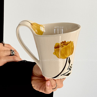 Oranges复古虞美人流线杯马克杯陶瓷水杯拿铁咖啡杯小众原创礼物