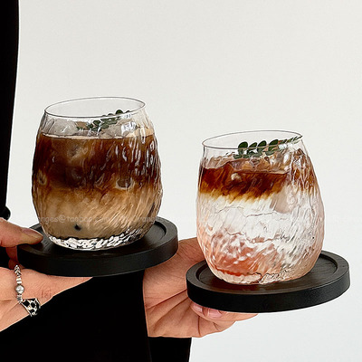 复古冰川纹蛋形玻璃杯水杯冷萃杯