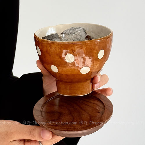 Oranges复古手作栗棕波点咖啡杯