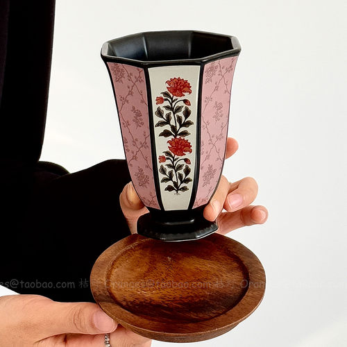 中古风牡丹花窗手握杯大容量水杯