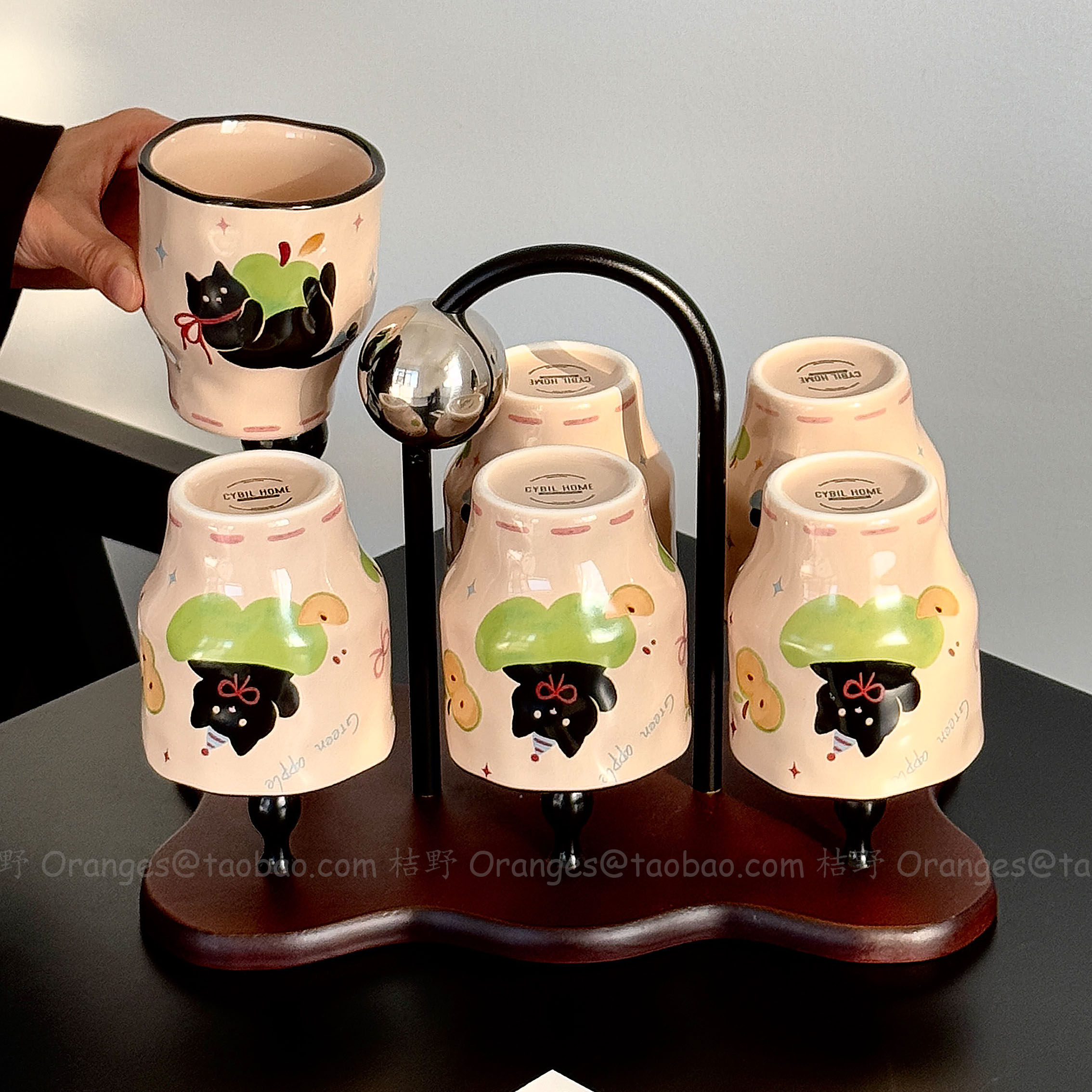 复古手作青趣猫咪陶瓷水具套装家用客厅喝水杯咖啡杯乔迁新居礼物