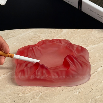 高级感磨砂红冰山烟灰缸女高颜值