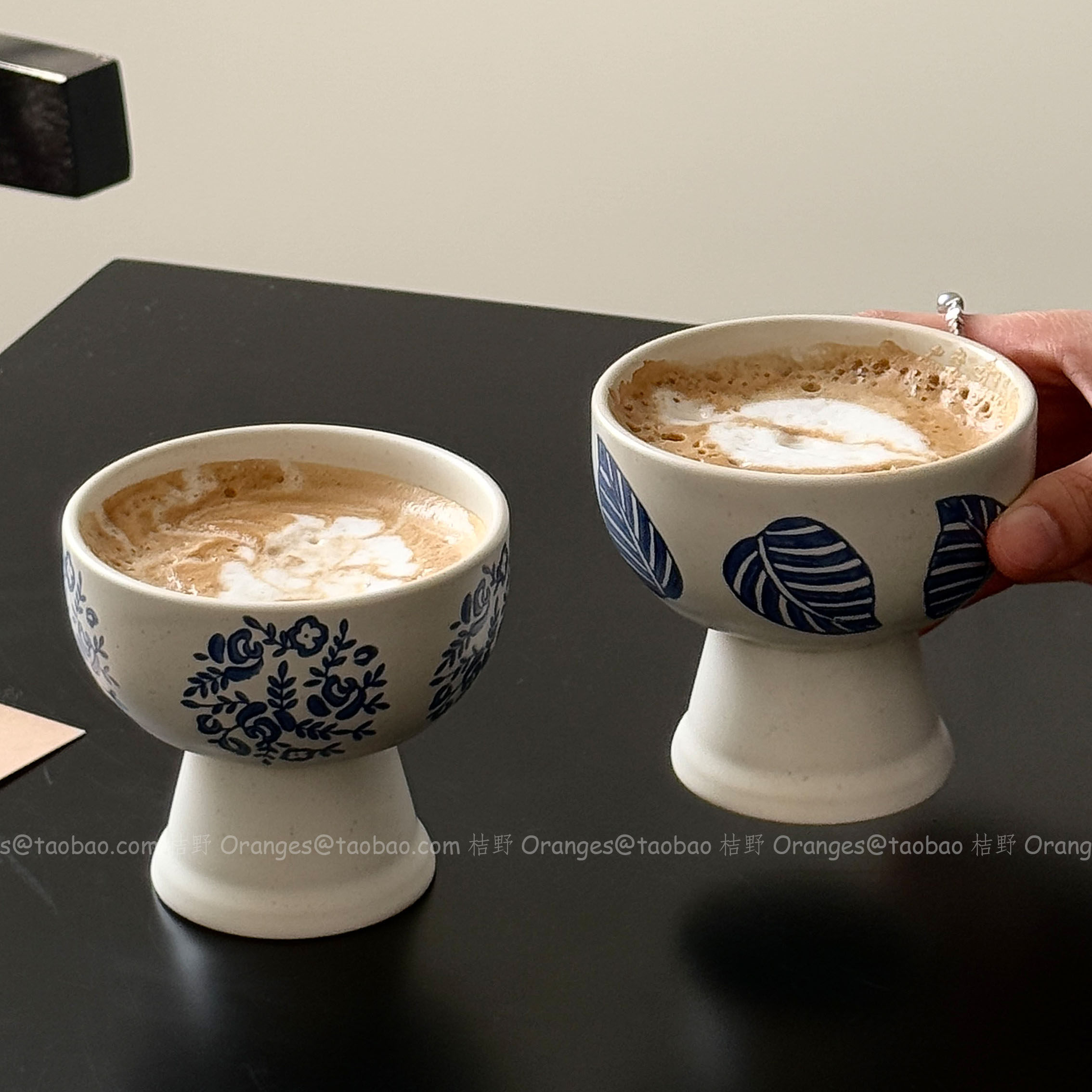 新中式国潮风青花瓷陶瓷杯小众咖啡杯拉花拿铁杯特调饮品杯水杯子