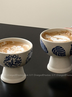 新中式国潮风青花瓷陶瓷杯小众咖啡杯拉花拿铁杯特调饮品杯水杯子