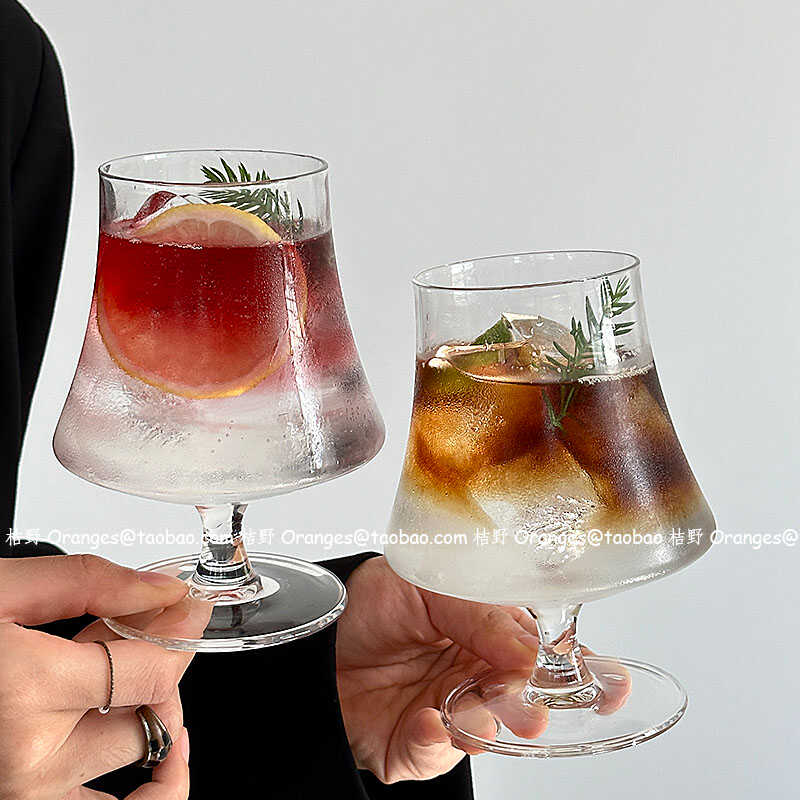复古高脚玻璃杯冰美式咖啡杯
