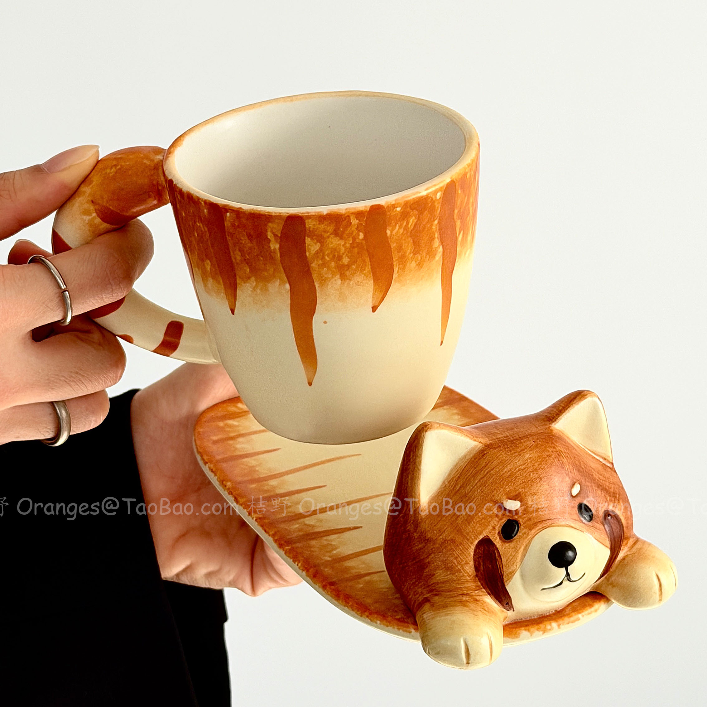 Oranges手作陶瓷趴趴柴犬狗杯碟