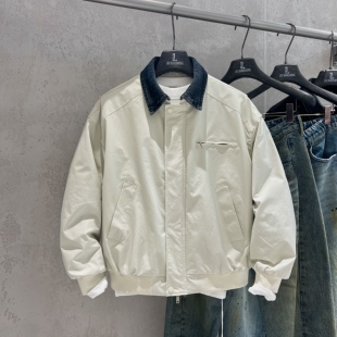 男装2025秋冬季二棉外套拼接可拆卸撞色假两件翻领棉衣休闲夹克潮