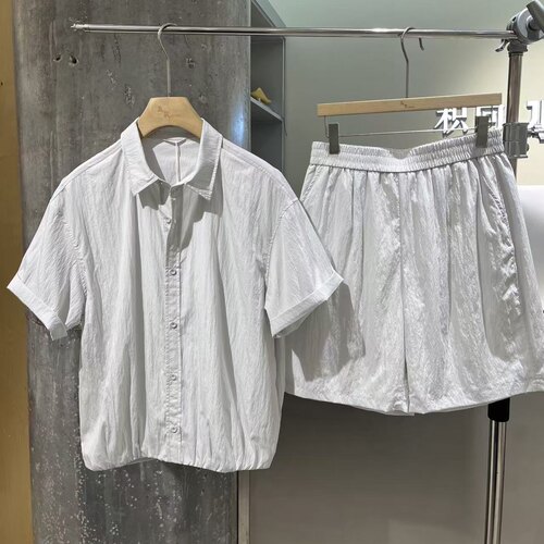 轻奢假两件衬衫短裤套装夏季新款