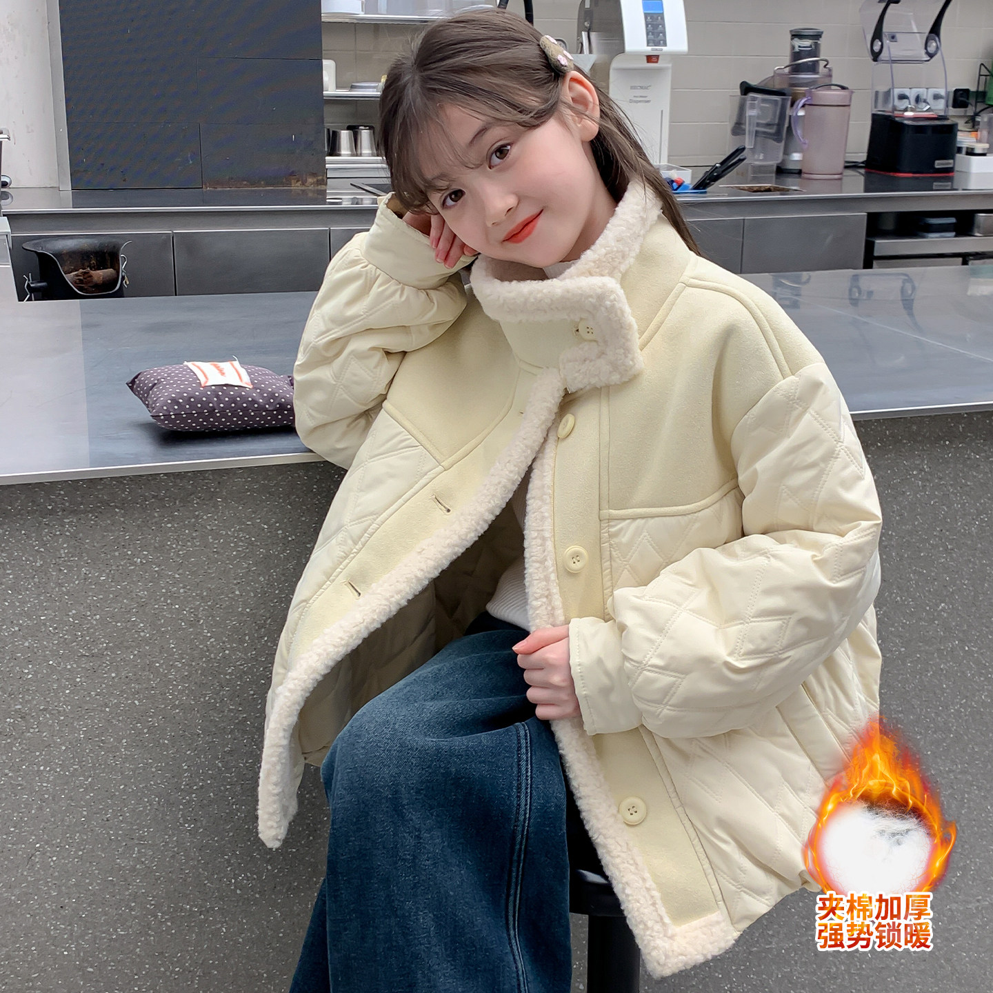 女童秋冬外套甜美夹棉加厚棉服潮