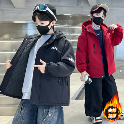 男童秋冬夹棉外套洋气加厚冲锋衣