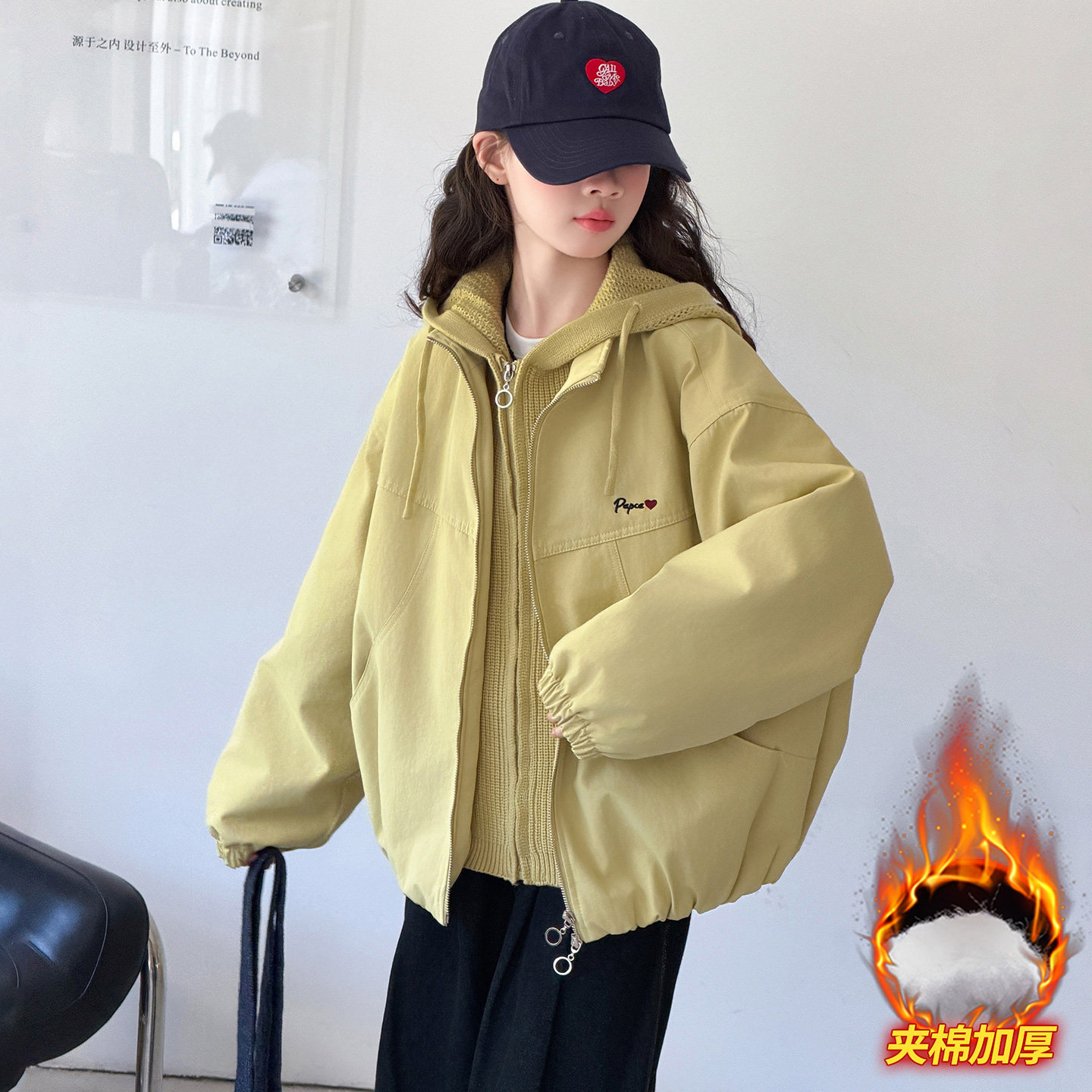 女童秋冬外套洋气夹棉加厚风衣潮