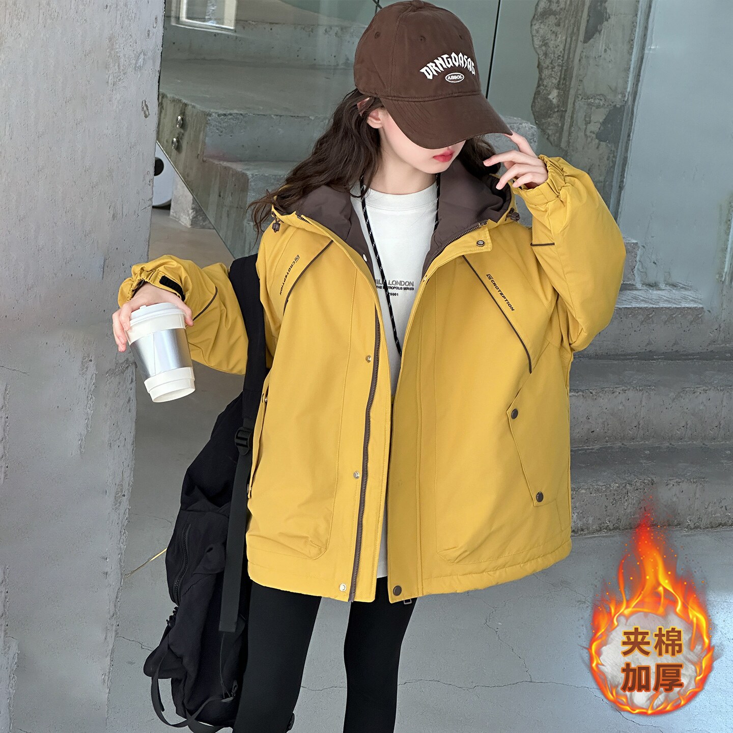 女童秋冬夹棉外套冲锋衣加厚棉服